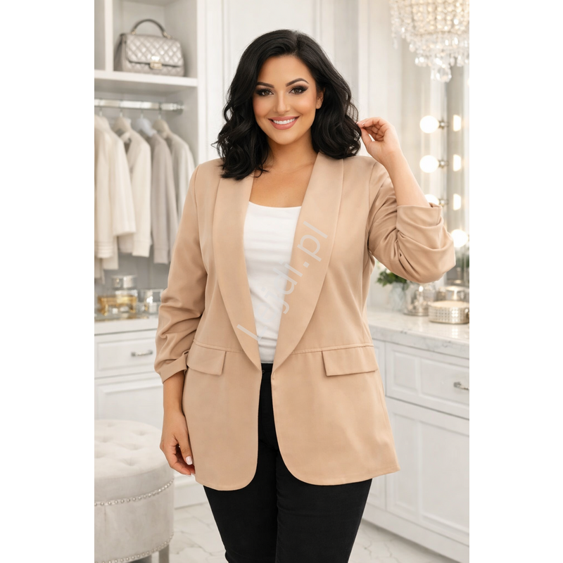 Marynarka damska Plus Size karmelowy beż 1085