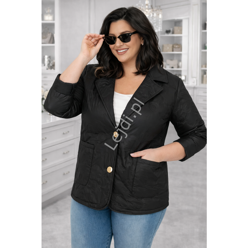 Pikowana czarna kurtka Plus Size przejściowa 5758