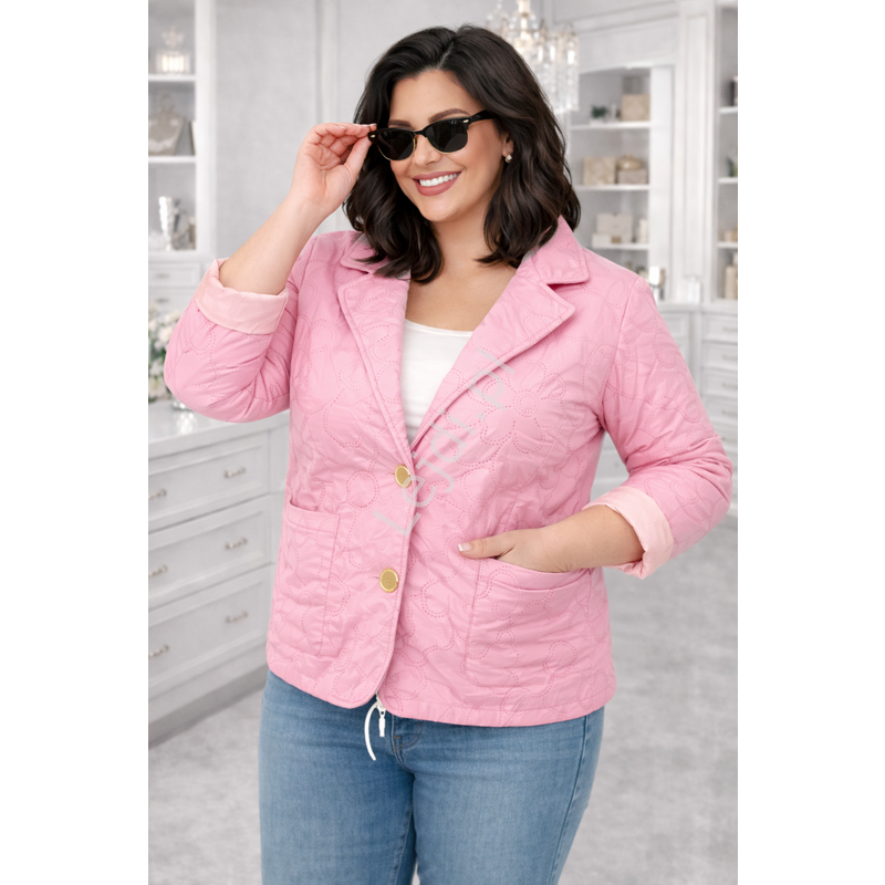 Pikowana kwiatowym wzorek różowa kurtka Plus Size przejściowa 5758