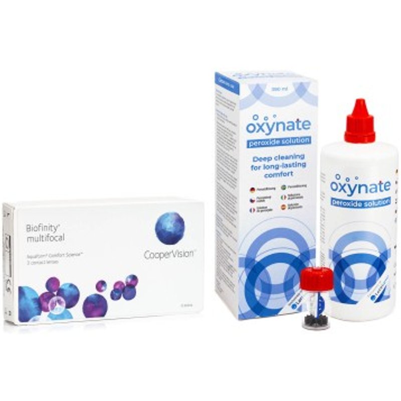 Biofinity Multifocal CooperVision (3 lentilles) + Oxynate Peroxide 380 ml avec étui