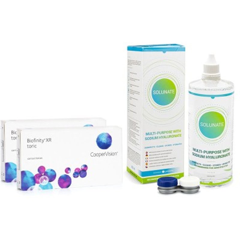 Biofinity XR Toric (6 lentilles) + Solunate Multi-Purpose 400 ml avec étui