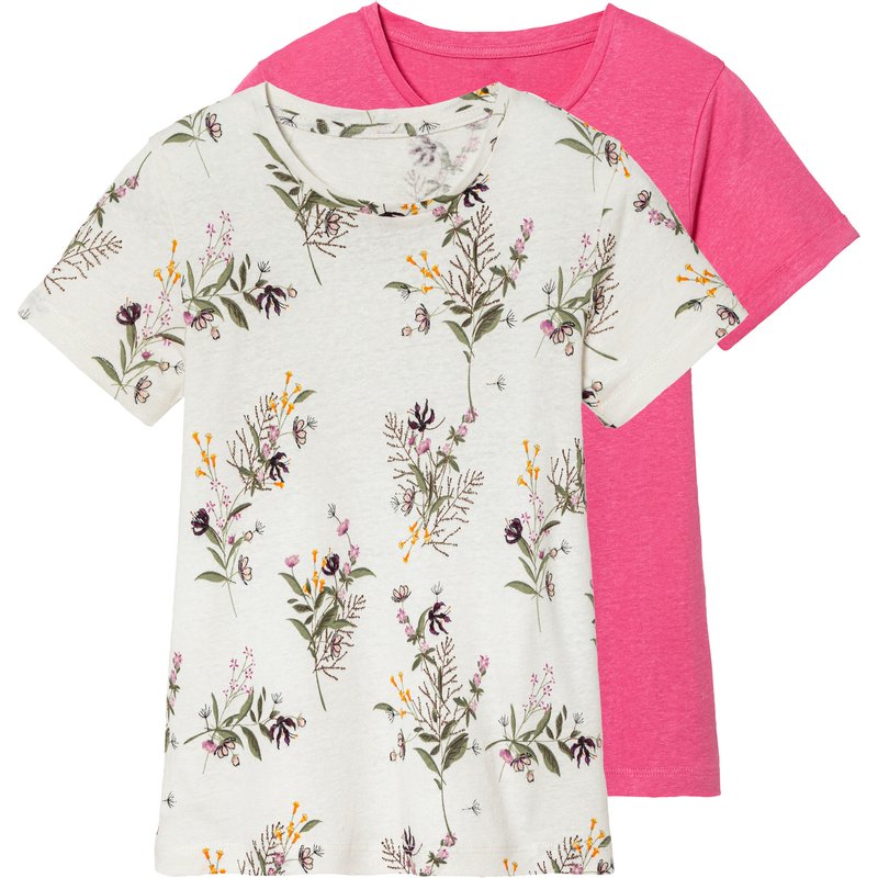 lupilu® Lot de 2 t-shirts en lin enfant (rose/blanc)