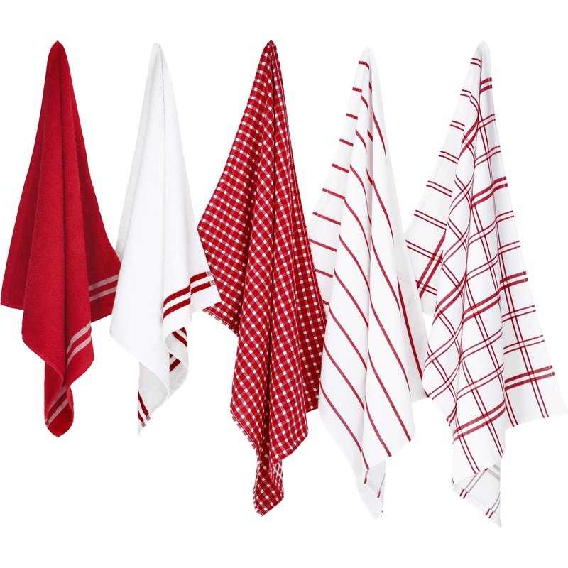 W5 Set de 5 torchons de cuisine (rouge/gris)
