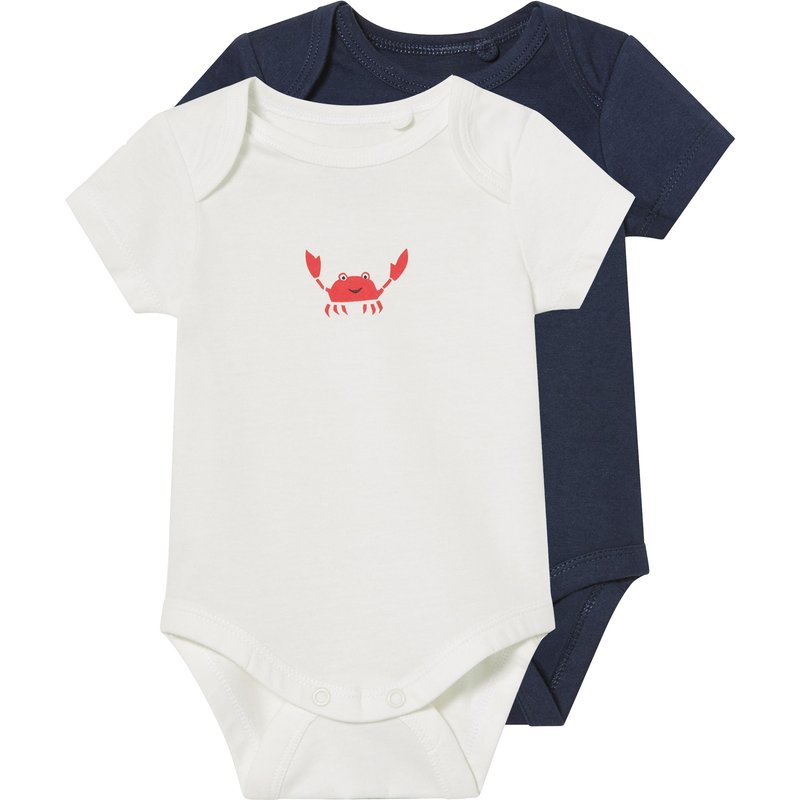 lupilu® Lot de 2 bodies bébé (blanc/bleu marine, 0-2 mois)