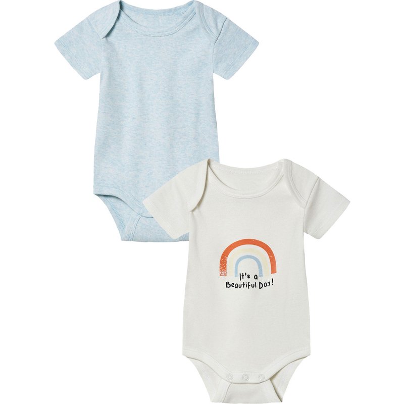 lupilu® Lot de 2 bodies bébé (bleu imprimé/blanc)