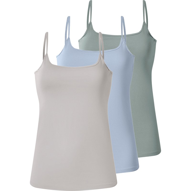 esmara® Lot de 3 débardeurs à fines bretelles femme (vert/bleu/gris, S(34/36))