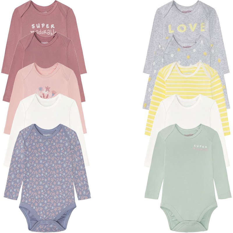 lupilu® Lot de 5 bodies bébé