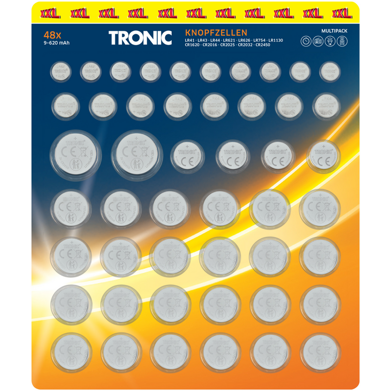 TRONIC® Pack de 48 piles bouton