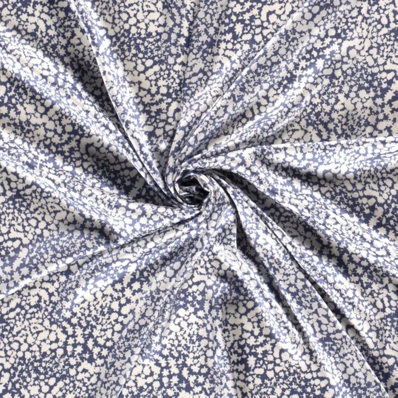 Tissu satin poly floral bicolore bleu - Mondial Tissus
