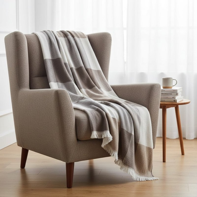 Plaid carreaux gris et blanc 130x170cm - MT - Mondial Tissus