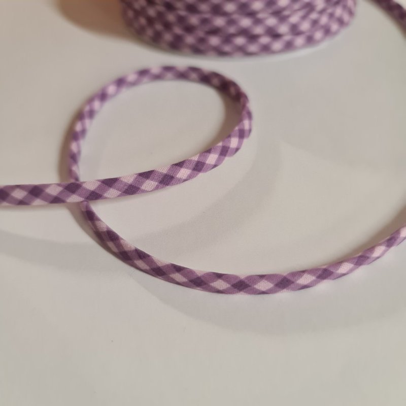 Cordon spaghetti 7 mm mauve vichy - Frou Frou - Mondial Tissus