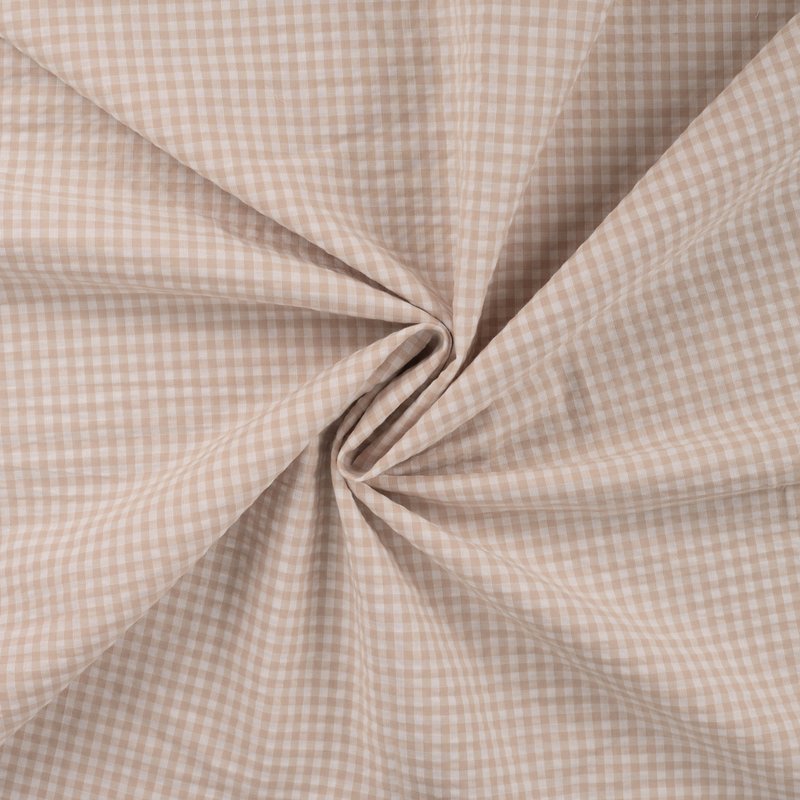 Tissu seersucker imprimé petit vichy beige - Mondial Tissus