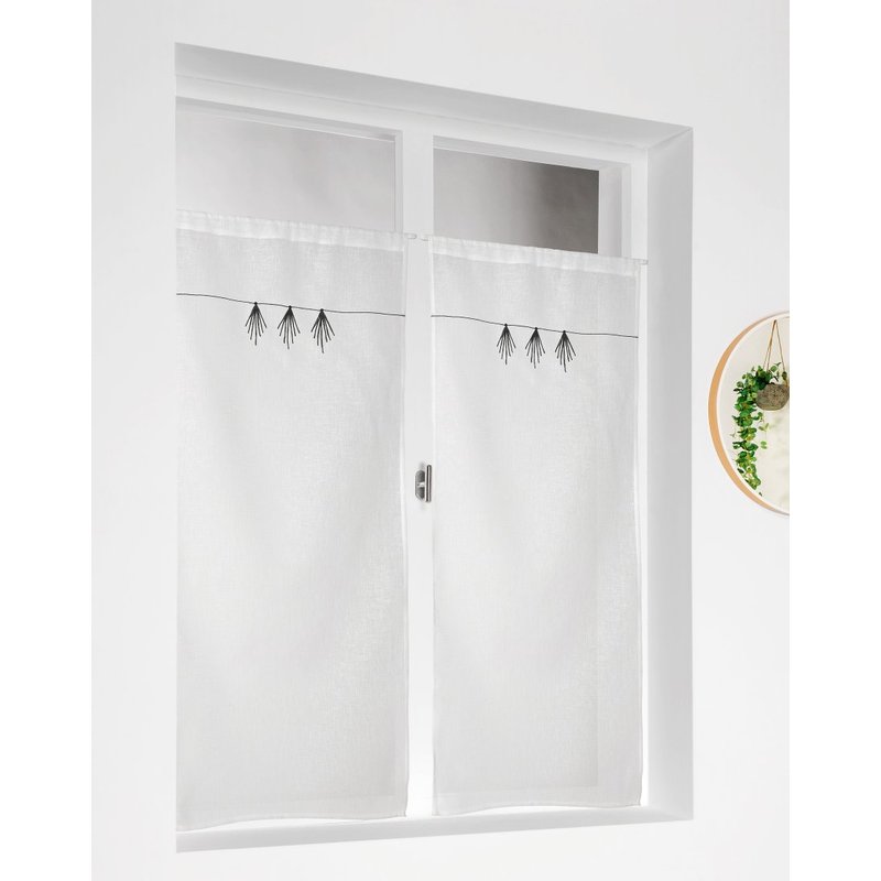 Paire de voilage Espelette blanc déco noire 45x60 cm - Linder - Mondial Tissus
