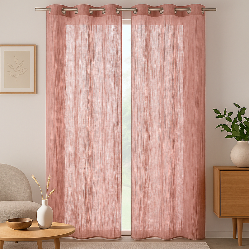 Voilage Singapour effet double gaze terracotta 130x250 cm - MT - Mondial Tissus