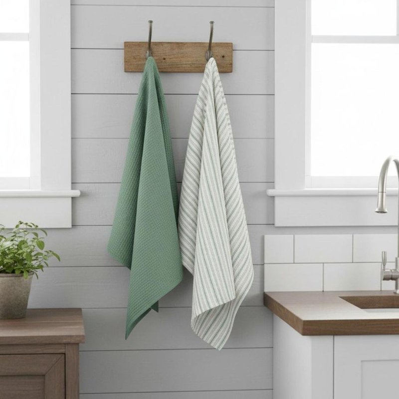 Lot de 2 torchons Essentiel vert - MT - Mondial Tissus