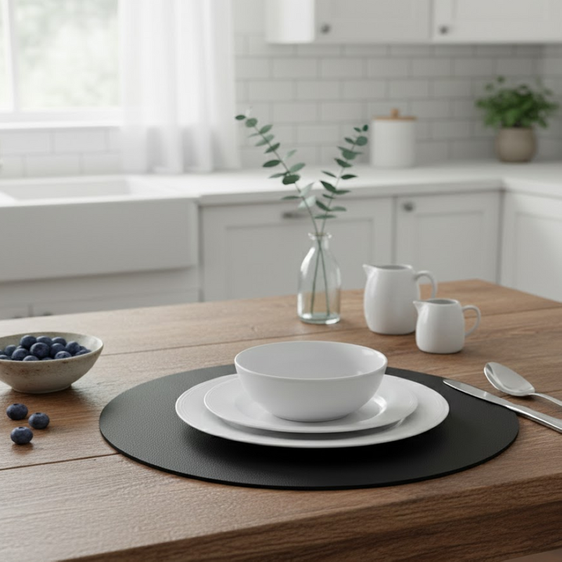 Set de table rond réversible noir et camel - MT - Mondial Tissus