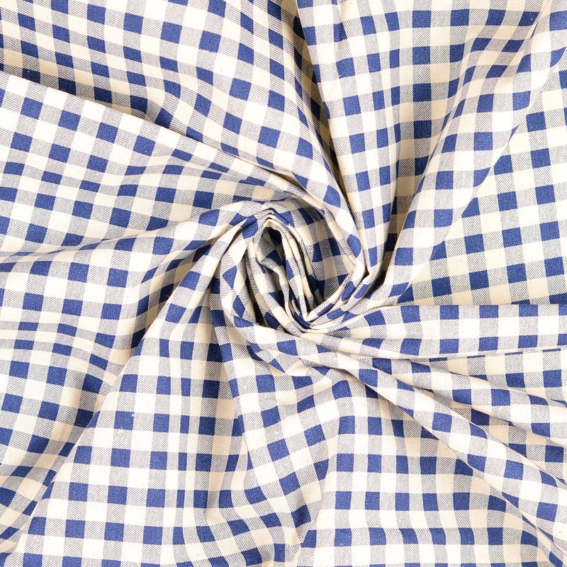 Tissu toile de coton marine vichy effet naturel inde - Mondial Tissus