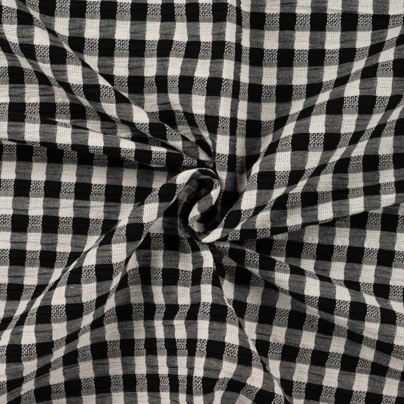 Tissu seersucker imprimé vichy noir - Mondial Tissus