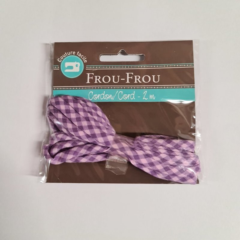 Cordon spaghetti 7 mm x 2 m vichy violet - Frou Frou - Mondial Tissus
