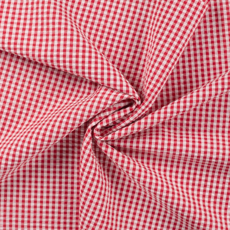 Tissu seersucker imprimé mini vichy rouge - Mondial Tissus