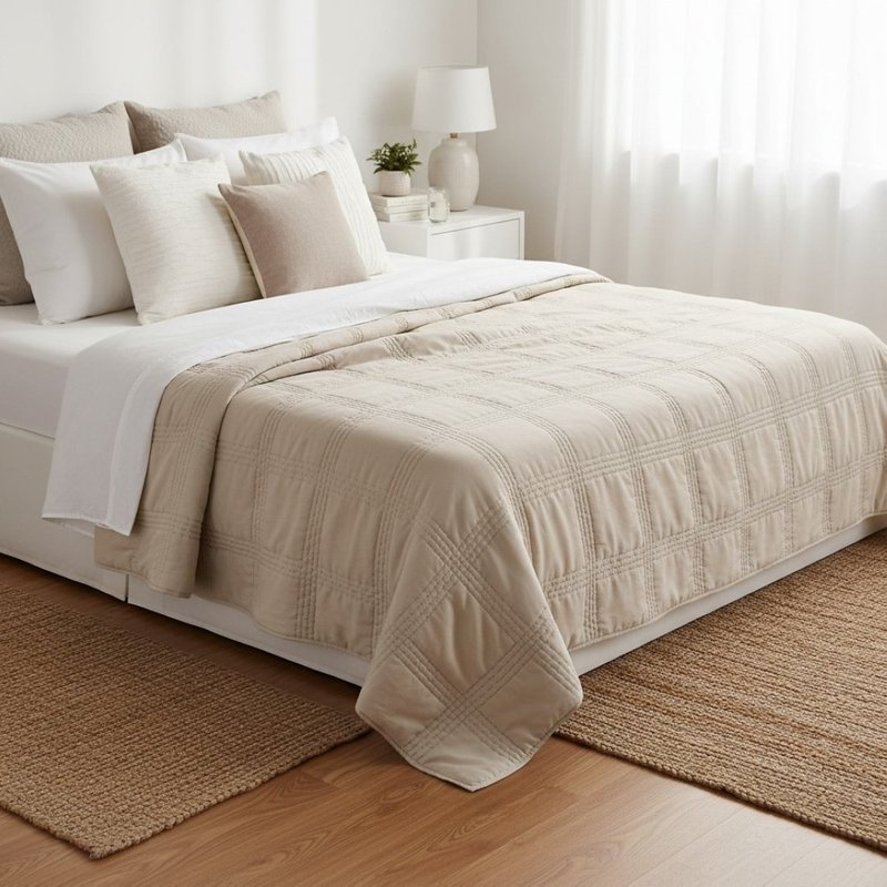 Boutis carreaux écru 220x240cm - MT - Mondial Tissus