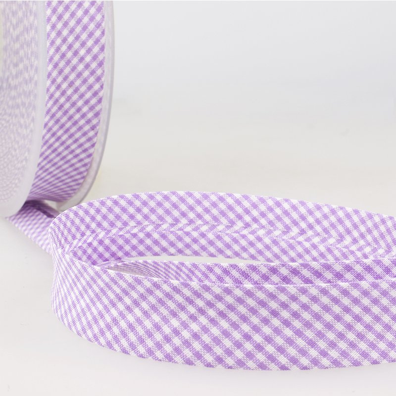 Biais tissé petit vichy parme 30mm - Mondial Tissus