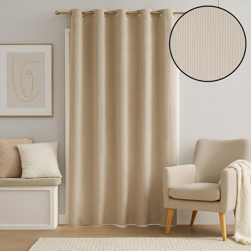 Rideau Sydney thermique velours côtelé écru 138x260 cm - MT - Mondial Tissus
