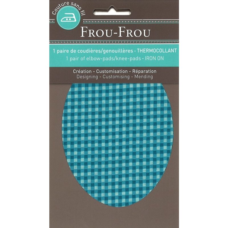 Thermocollant genou/coude vichy bleu canard 7.4 x 9.6 cm - Frou Frou - Mondial Tissus