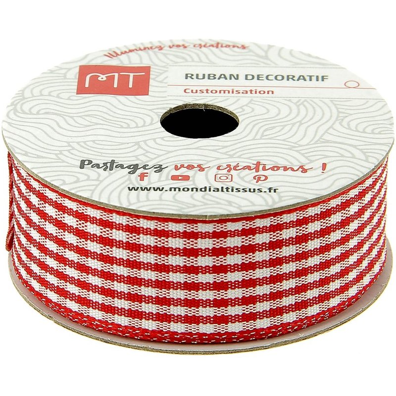 Bobine ruban vichy rouge 20 mm - MT - Mondial Tissus