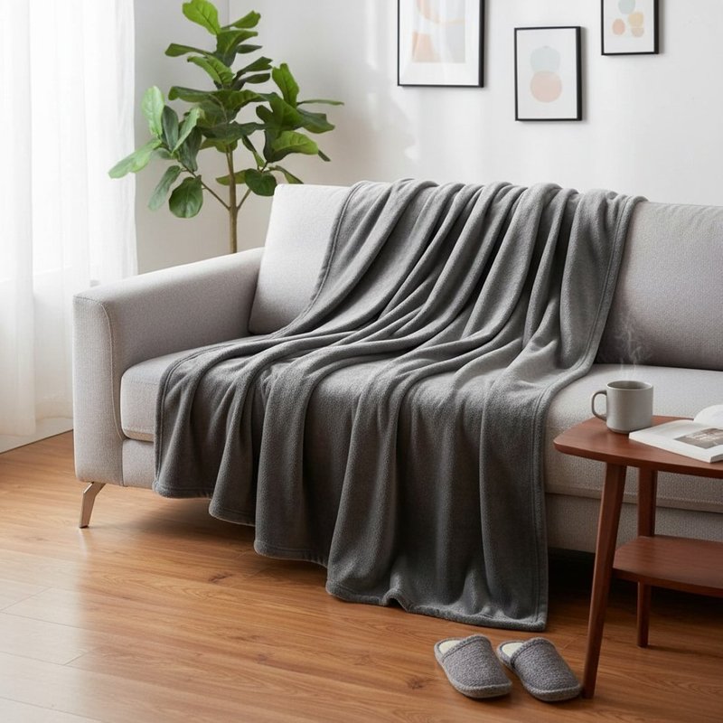 Plaid uni gris anthracite 220x240 cm - MT - Mondial Tissus