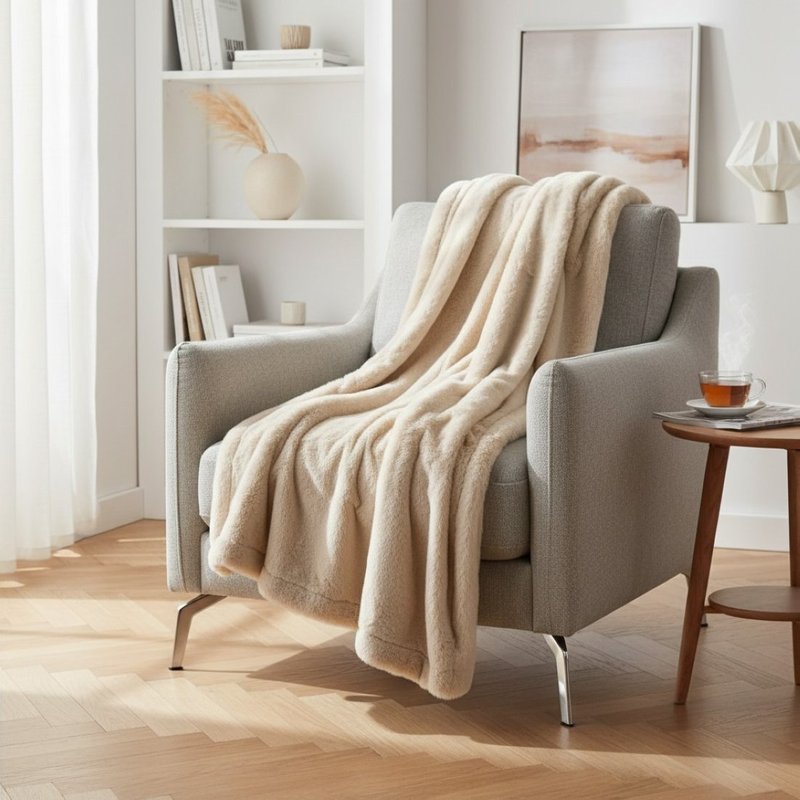 Plaid faux lapin crème 130x170cm - MT - Mondial Tissus