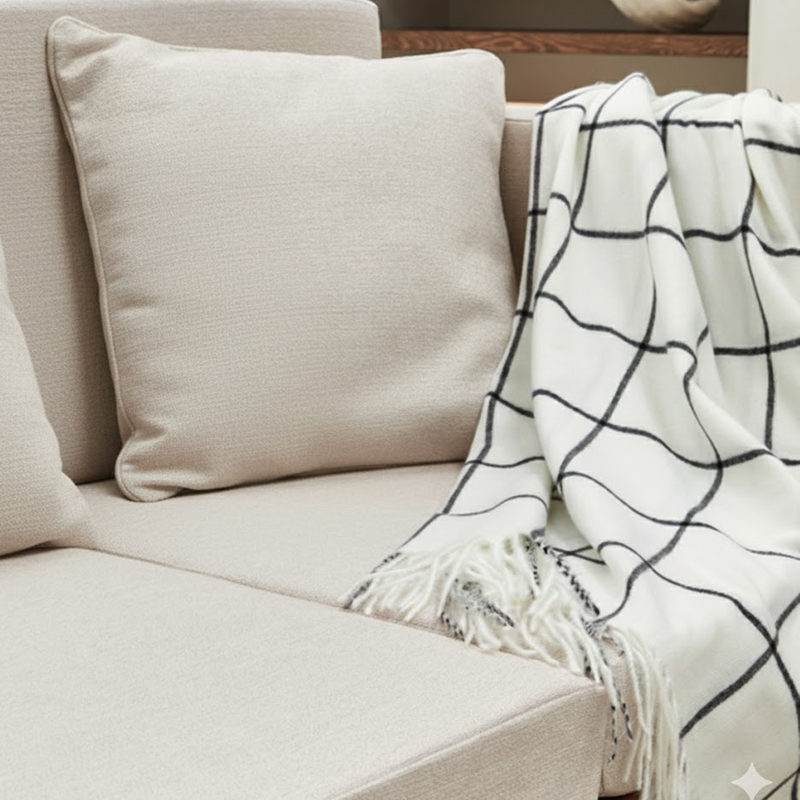 Plaid blanc Ă carreaux 130x170cm - MT - Mondial Tissus