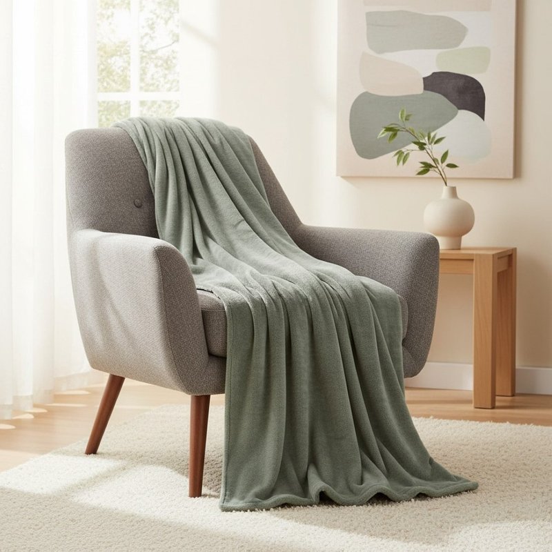 Plaid flanelle kaki 125x150cm - MT - Mondial Tissus