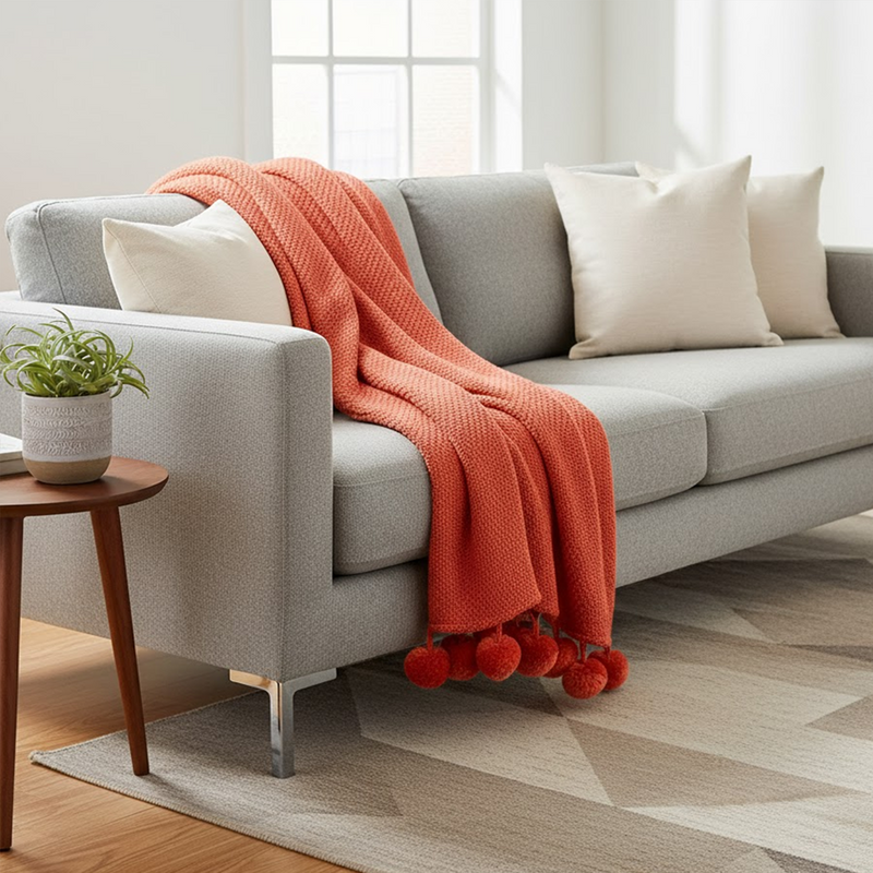 Plaid pompons rouge 125 X 150 cm - MT - Mondial Tissus