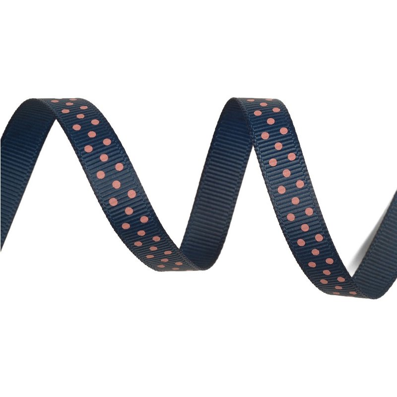 Ruban gros grain marine à pois roses - Mondial Tissus