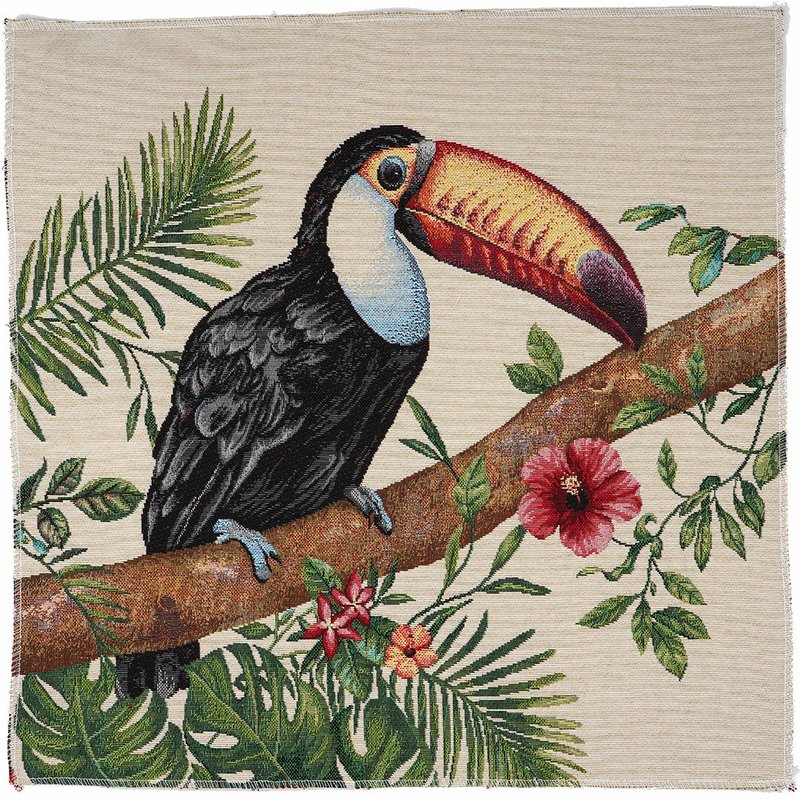 Carré de tissu jacquard toucan fleurs - MT - Mondial Tissus