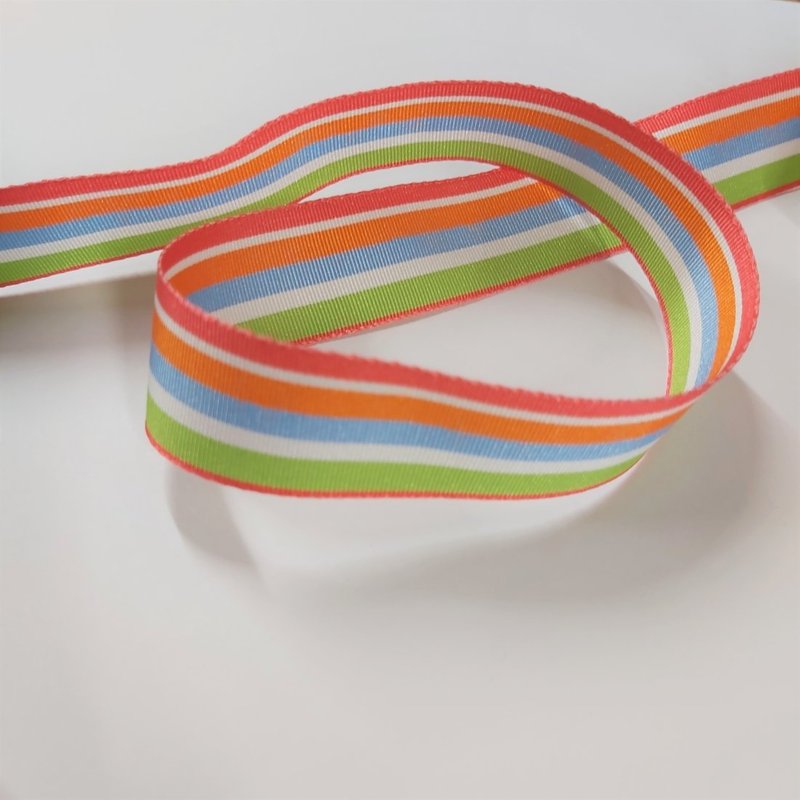 Ruban gros grain rayé vert, orange et bleu - Frou Frou - Mondial Tissus