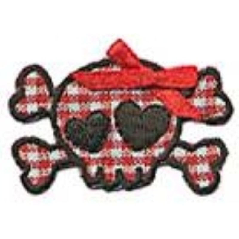 Écusson thermocollant tête de mort vichy rouge - Frou Frou - Mondial Tissus