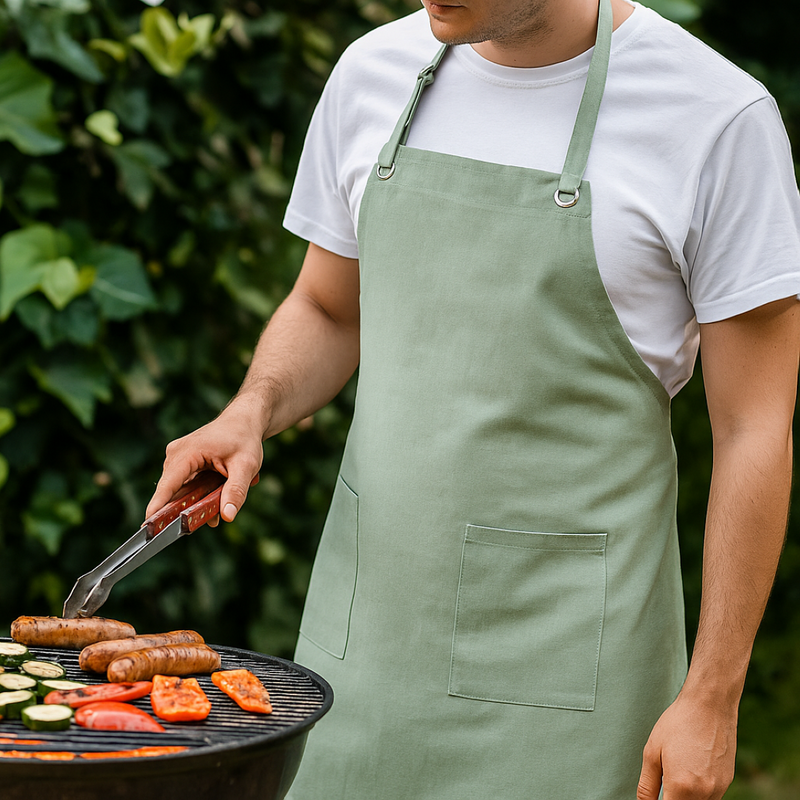 Tablier barbecue vert avec oeillets 70x85cm - MT - Mondial Tissus