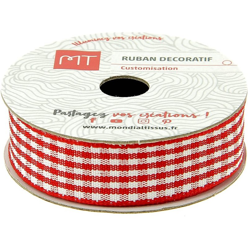 Bobine ruban vichy rouge 15 mm - MT - Mondial Tissus