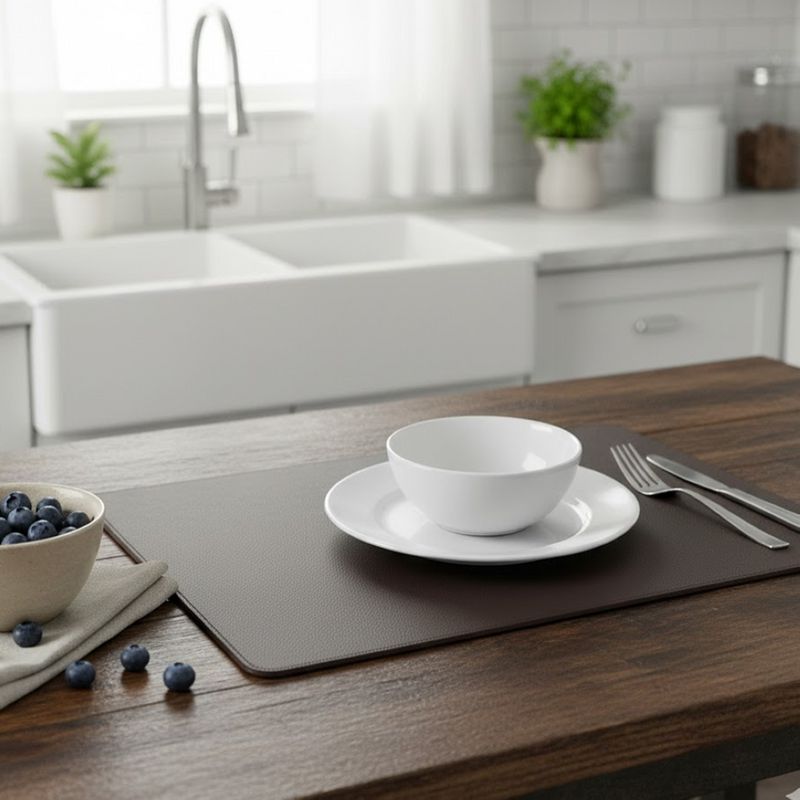 Set de table rectangle réversible blanc cafe - MT - Mondial Tissus