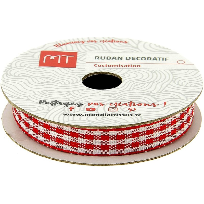 Bobine ruban vichy rouge 9 mm - MT - Mondial Tissus