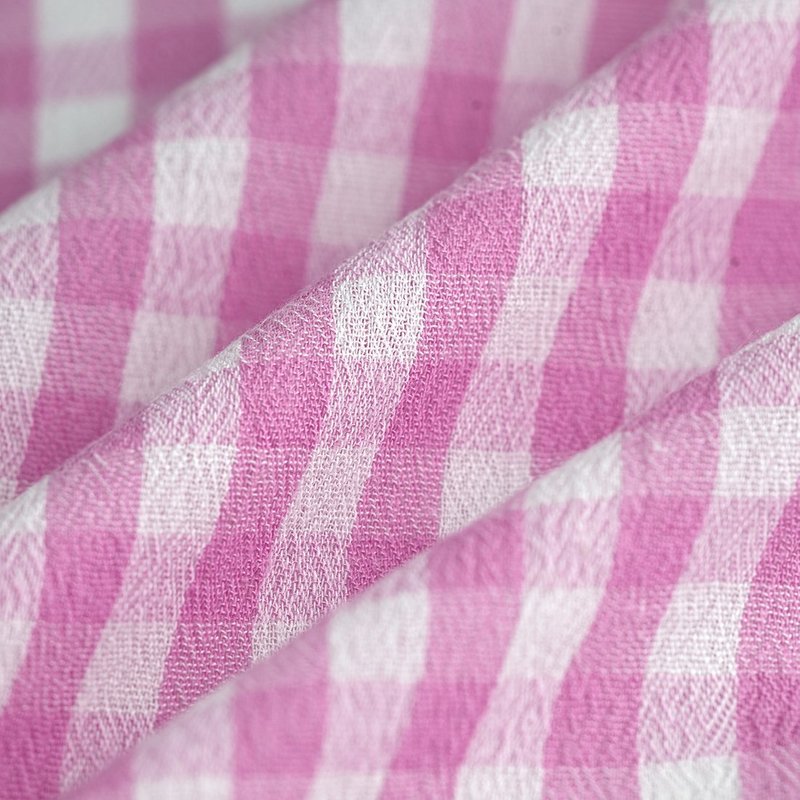 Tissu crĂŞpe coton viscose vichy rose blanc - MT - Mondial Tissus