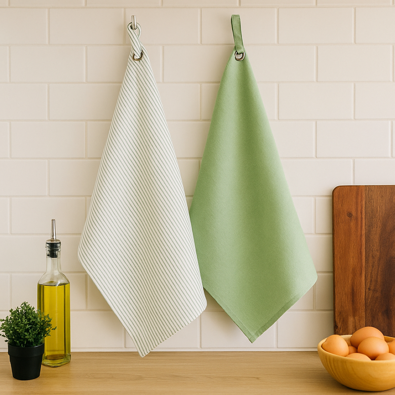 Lot de 2 torchons barbecue vert 50x70cm - MT - Mondial Tissus