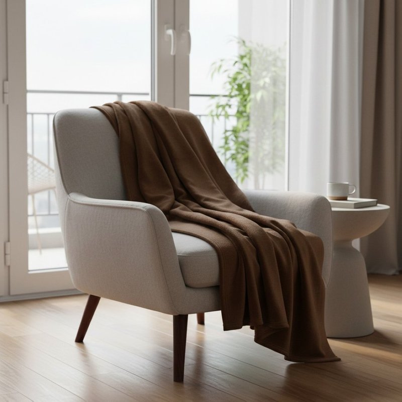 Plaid flanelle 125x150 chocolat - MT - Mondial Tissus