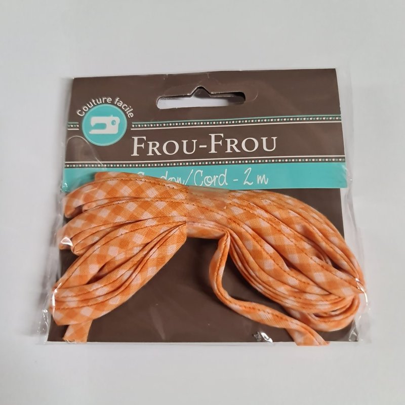 Cordon spaghetti 7 mm x 2 m vichy orange - Frou Frou - Mondial Tissus