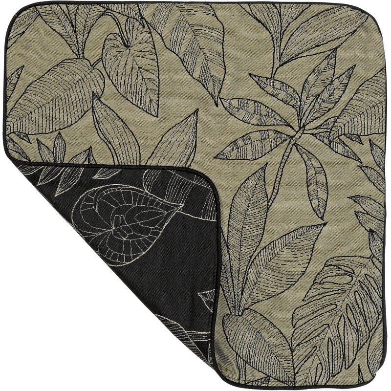 Housse de coussin jacquard Keralta imprimé plante double face kaki et noire 40x40 cm - fils upcyclés - Linder - Mondial Tissus