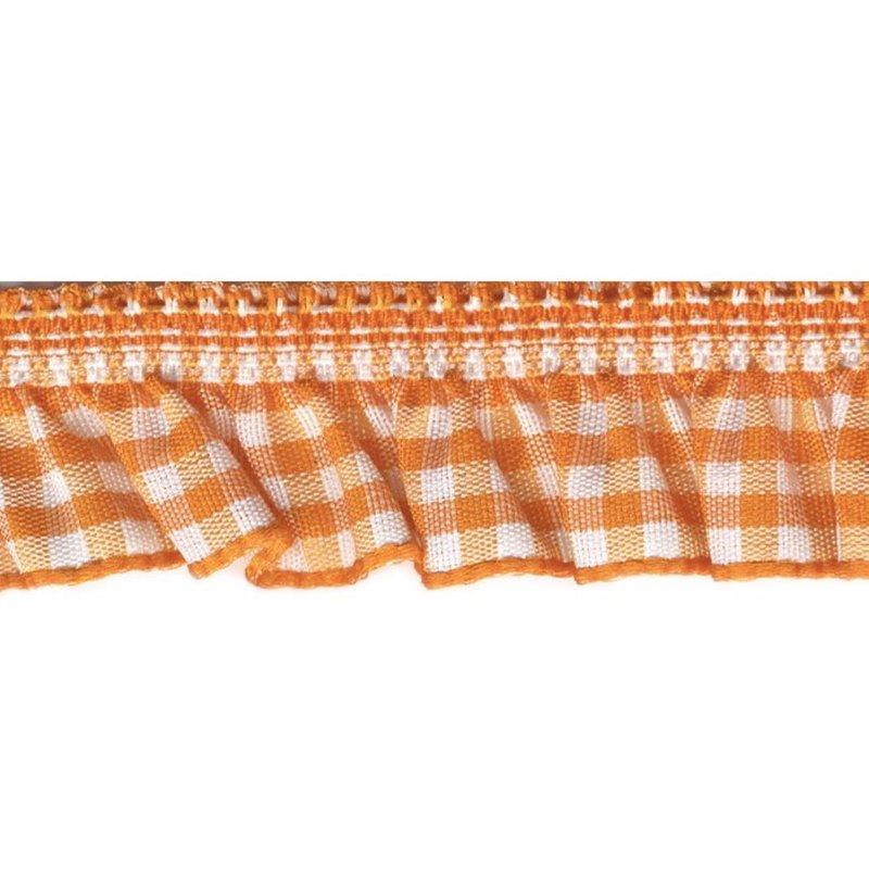 Ruban élastique froncé vichy orange blanc 20 mm - Mondial Tissus