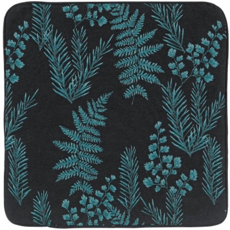 Housse de coussin Herborium noire imprimé feuillage bleu 40x40 cm - fils upcyclés - Linder - Mondial Tissus