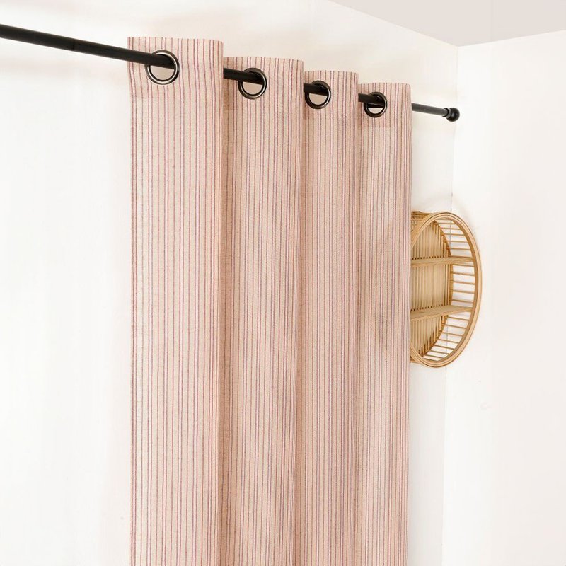 Voilage Marcel naturel Ă rayures rouges 140x280 cm - Linder - Mondial Tissus